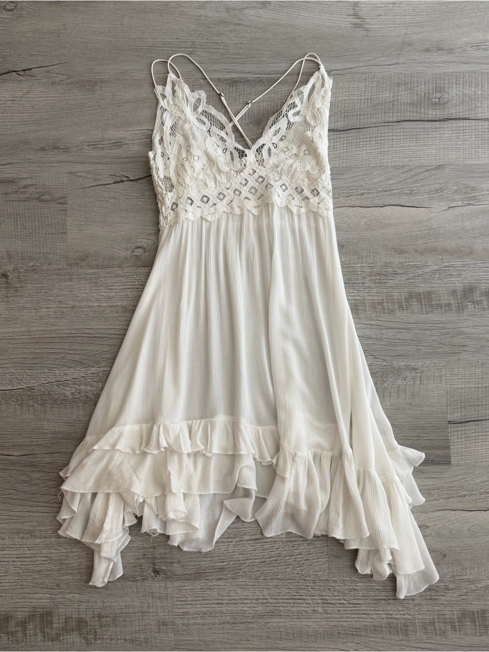 Free People White Lace-Trim Spaghetti Strap Dress